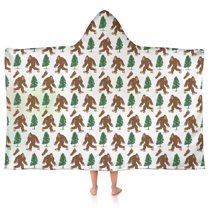 White Bigfoot and Tree Pattern Hooded Bath Towel，50"x30" for Ages 3 To 12 Kids, Quick Dry Lightweight Soft Microfiber Hood Beach Towel Cover Up for Kids