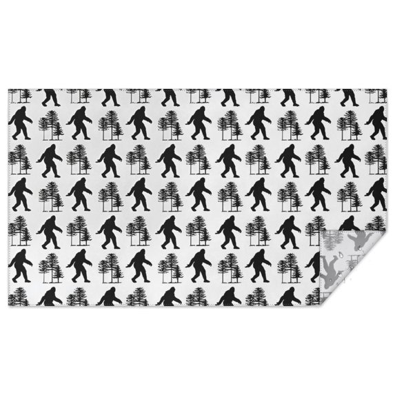 White Bigfoot and Tree Pattern Rectangle Tablecloth 60"x102",Waterproof Polyester Rectangle Table Cloth, Wipeable Spillproof Polyester Tablecloth for Dining, Camping, Indoor and Outdoor
