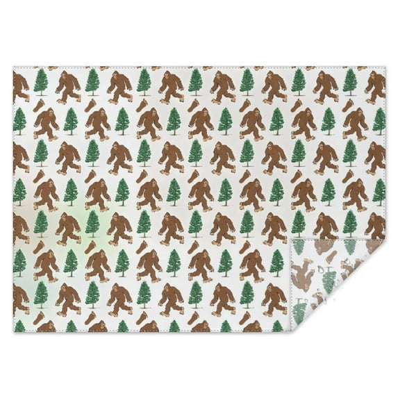 White Bigfoot and Tree Pattern Rectangle Tablecloth 60"x84",Waterproof Polyester Rectangle Table Cloth, Wipeable Spillproof Polyester Tablecloth for Dining, Camping, Indoor and Outdoor