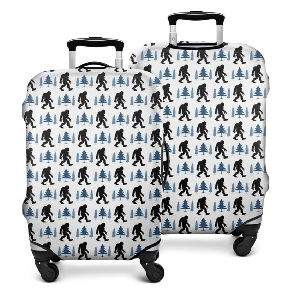 White Bigfoot and Pine Tree Pattern Luggage Cover Fashion Suitcase Cover Baggage Covers Fit 25-28 Inch Luggage (Go Travel)