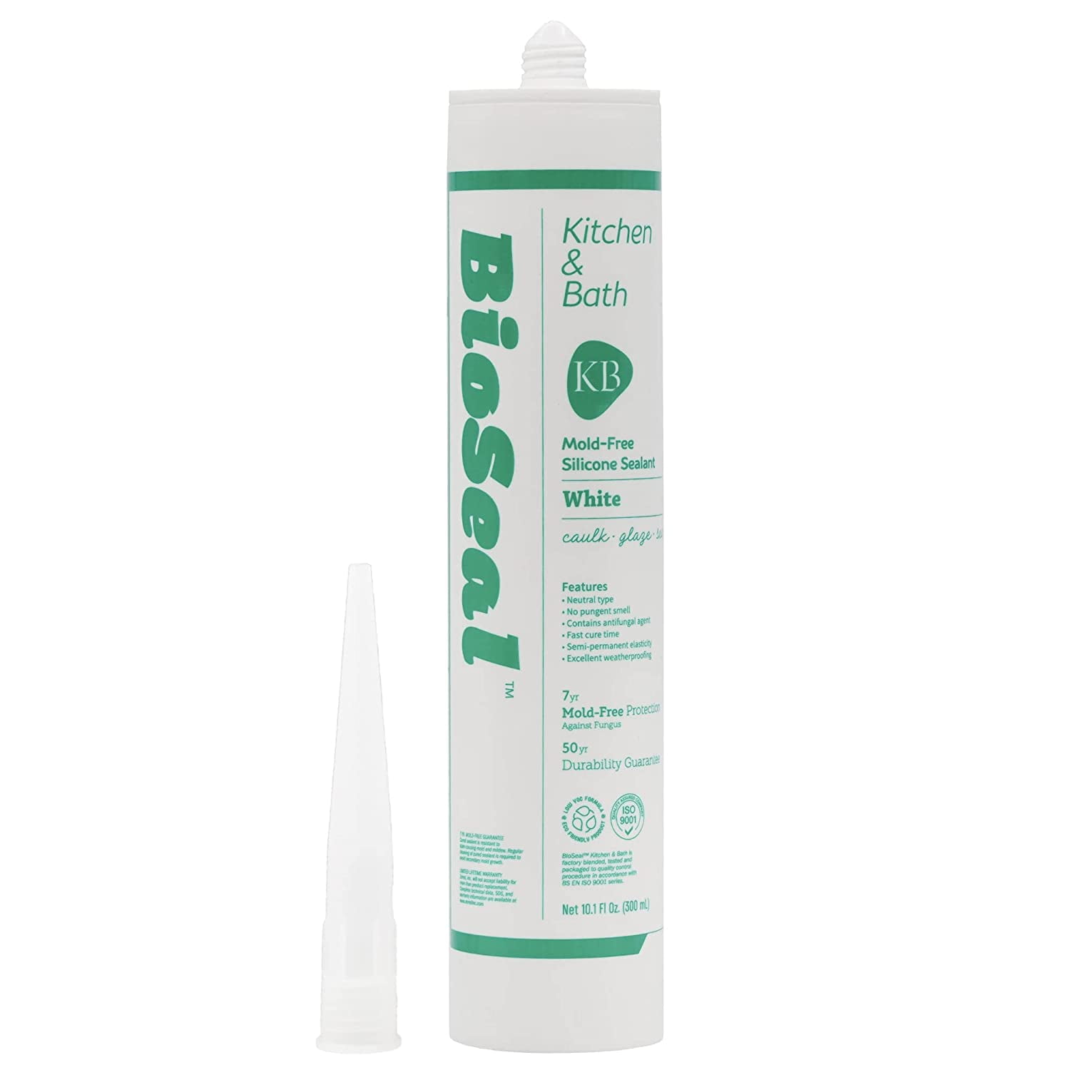 White BioSeal 100 Silicone Sealant Caulk Kitchen and Bath with Mold