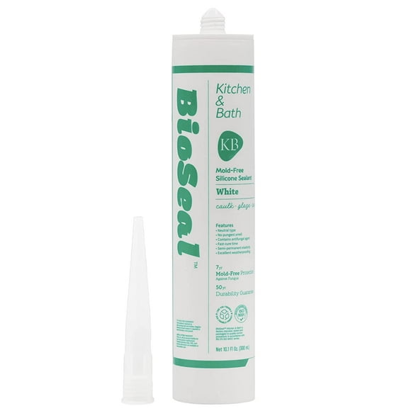 White BioSeal Waterproof 100% RTV Silicone Sealant Caulk Kitchen and Bath Grade, No Odor No Color Change 10.1 Ounce Cartridge, White (Pack of 1)