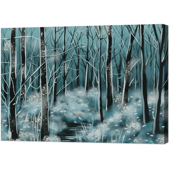 White Birch Wall Art Abstract Trees Painting on Canvas Winter Forest Landscape Artwork Print for Bedroom Living Room Office Decor Framed (A, (12.00" x 18.00"))