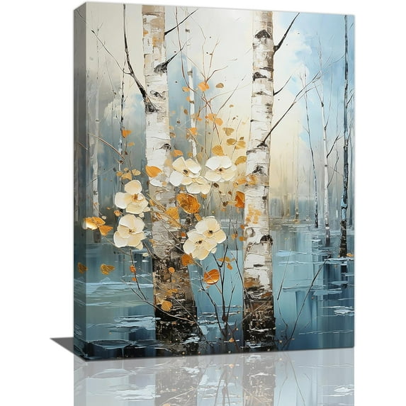 White Birch Wall Art Rustic Tree Pictures Wall Decor Nature Forest Canvas Landscape Print Artwork Home Decorations for Living Room Bedroom Bathroom Office Framed 12"x16"