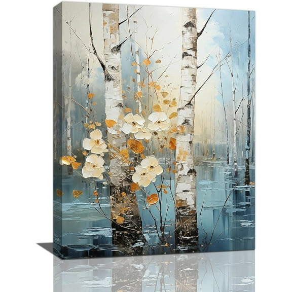 White Birch Wall Art Rustic Tree Pictures Wall Decor Nature Forest Canvas Landscape Print Artwork Home Decorations for Living Room Bedroom Bathroom Office Framed 12"x16"