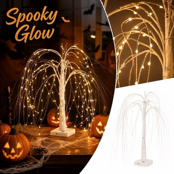 White Birch Weeping Willow Table Tree LED Light, Warm Fairy Light Willow Tree Lamp for Halloween Fall Thanksgiving Home Tabletop Decor