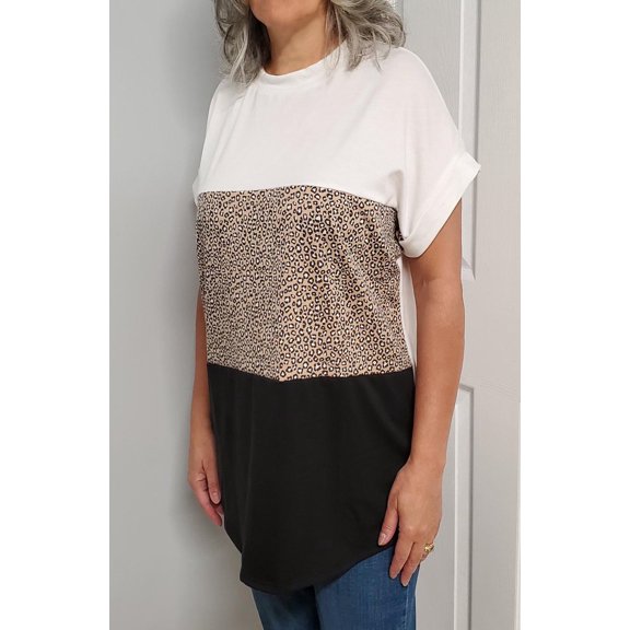 White Birch Womens Color Block Short Sleeve Knit Top (Off White, Large)