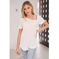 thumbnail image 1 of White Birch Womens Cut Out Short Sleeve Solid Knit Top (Off White, Medium), 1 of 3