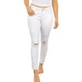 thumbnail image 1 of White Birch Womens High Rise Solid Woven Distressed Denim Jeans, White (Small), 1 of 3