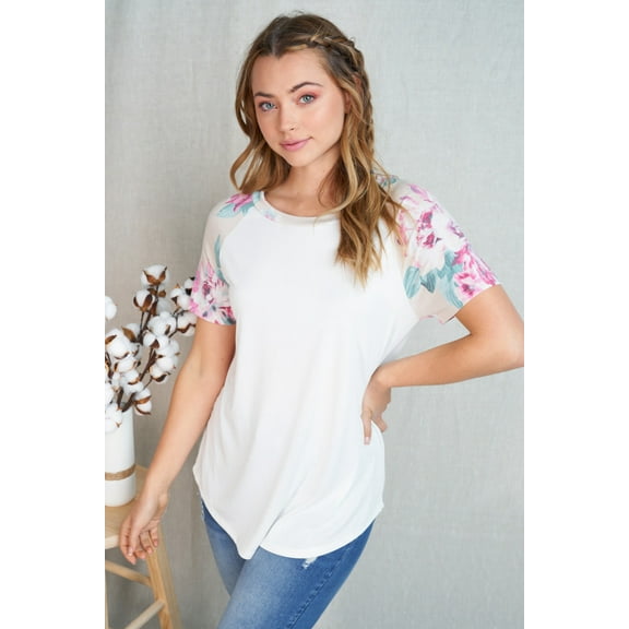 White Birch Womens Raglan Sleeve Floral Print Knit Top (Ivory Taupe, Small)