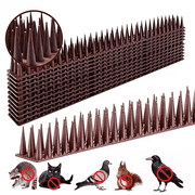 Brown Bird Spikes - Pack of 12 Plastic Fence Spikes for Garden Fence, Wall, Railing, Roof; Deter Small Birds, Pigeons, Squirrels, Raccoons; Prevent Bird Nests and Poop.