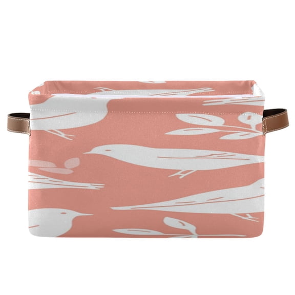 White Birds Pigeons Leaves Square Storage Bins with Handles Collapsible Containing Box 1 Pack