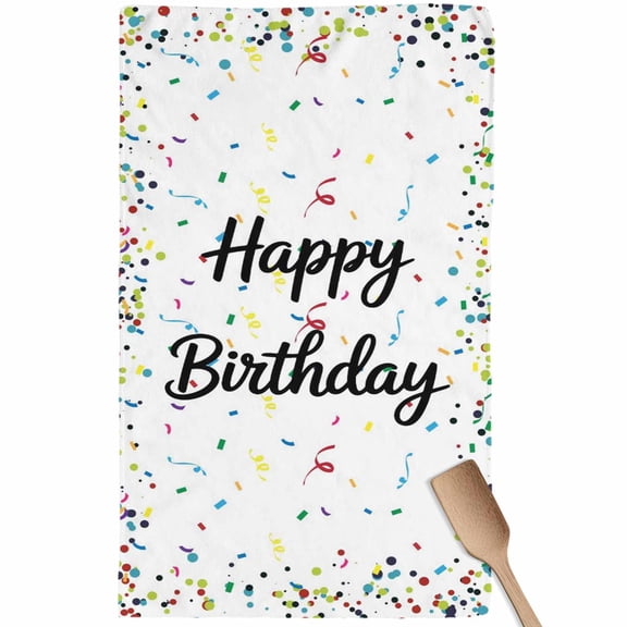 White Birthday Kitchen Towel Dish Cloths Set of 1, Microfiber Soft Kitchen Hand Towels, Colorful Confetti Ribbons Polka Dots Classroom Absorbent Quick Drying Dishcloths 18 x 28 Inches