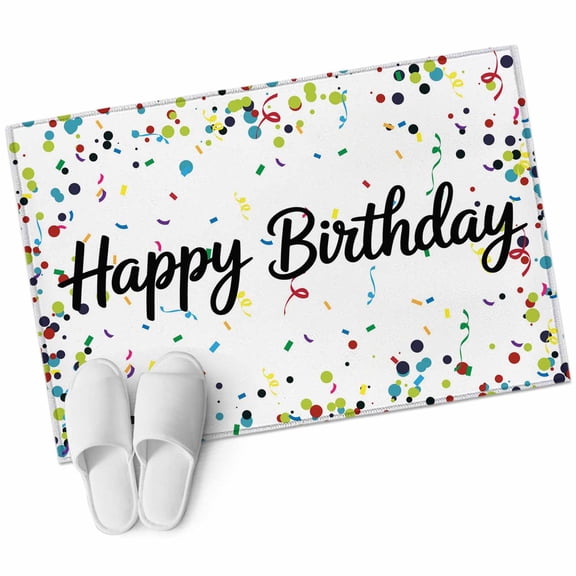 White Birthday Large Area Rugs for Bedroom Living Room, Non Slip Carpet Bedside Rug, Colorful Confetti Ribbons Polka Dots Classroom Rectangular Floor Cover Kitchen Accent Rug 2'x3' for Office