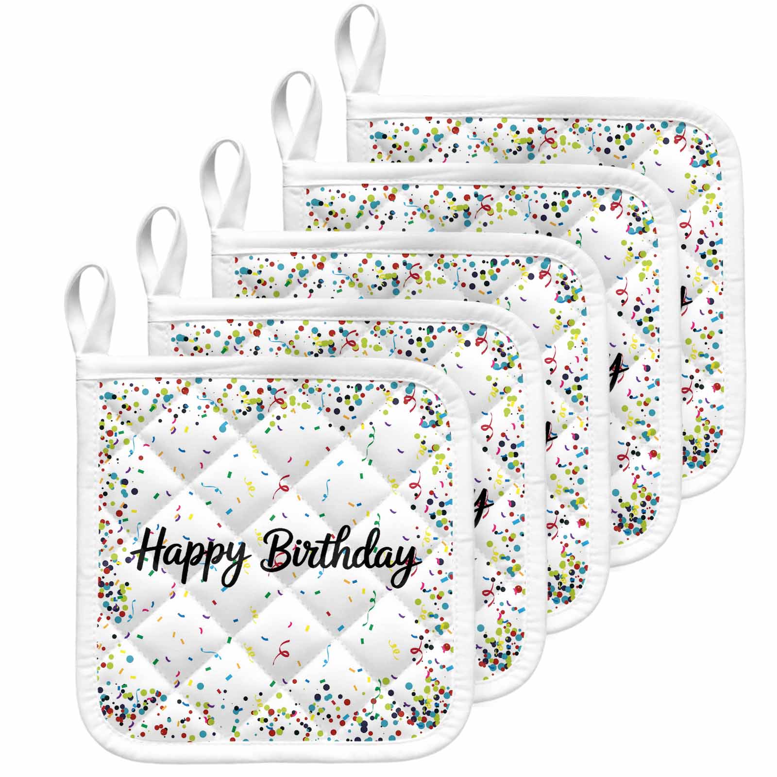 Oven Ribbon White Birthday Pot Holders for Kitchen Heatproof Potholder, 5 Pack ...