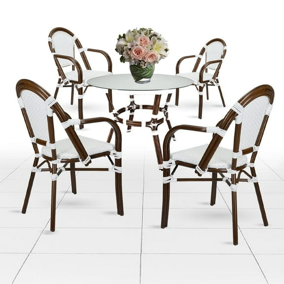 White French Bistro Set Includes 40" Table and 4 Chairs with Arms by Chivari