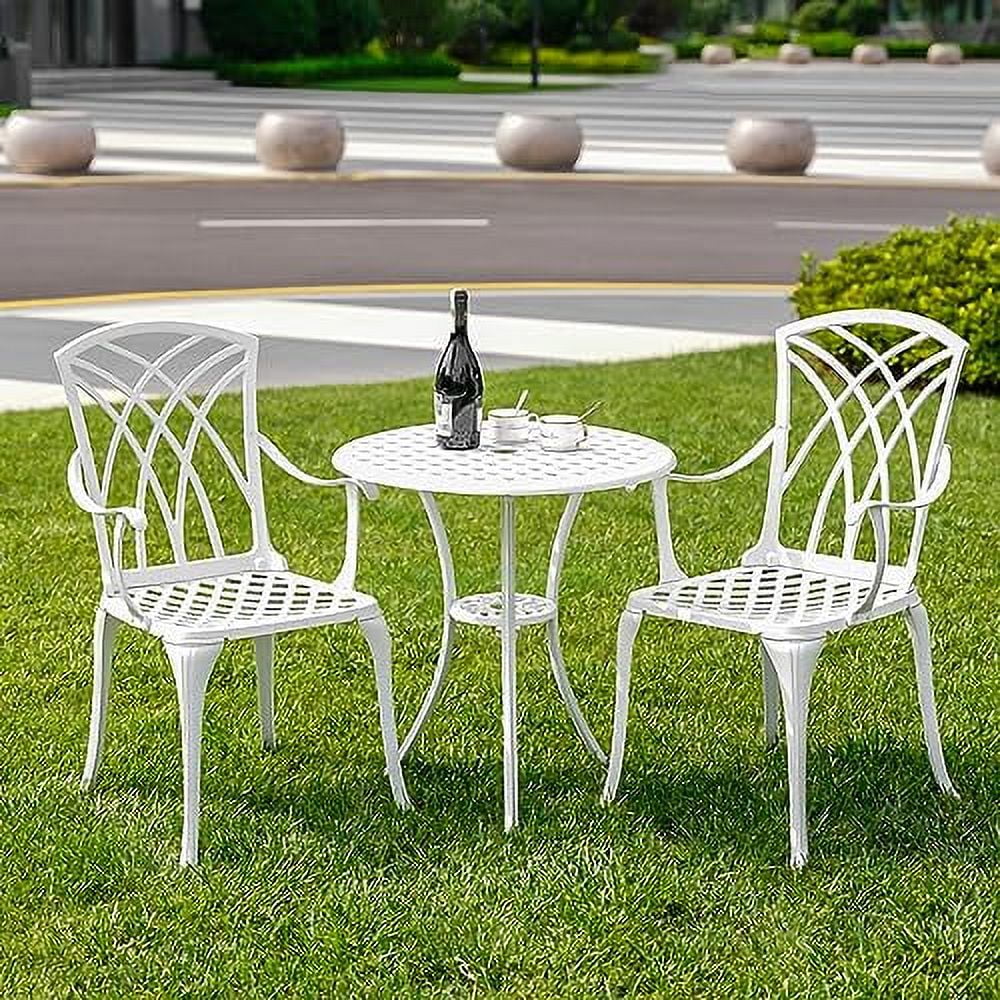 White Bistro Table and Chairs Set of 2, Cast Aluminum White Bistro Set ...
