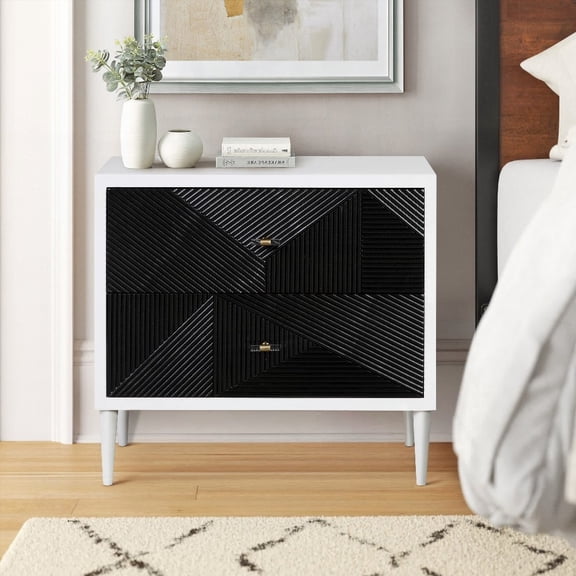 White & Black 2-Drawer Accent Nightstand for Bedroom