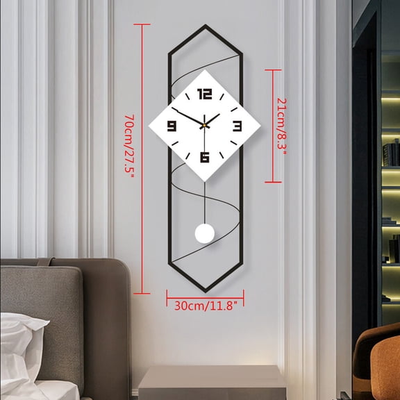 White&Black 30*70cm Indoor Modern Pendulum Clock Metal Wood Wall Clock Rectangle Wall Clock Decorative