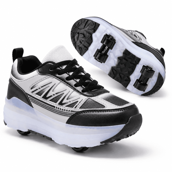 White/Black 9 Adult Quad Roller Skates Convertible to Casual Sneakers