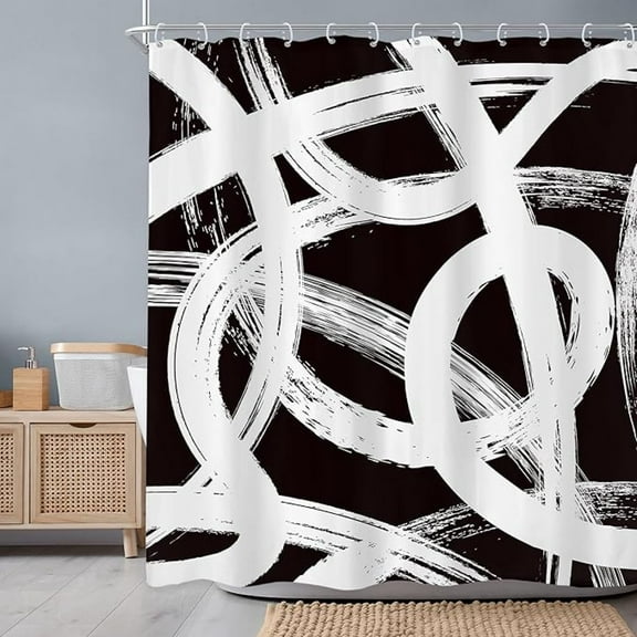 White Black Abstract Shower Curtain Geometric Simple Sketch Modern Graffiti Minimalist Line Cool Unique Bathroom Set Unique Waterproof Bath Decoration Accessories Home Decor 65"W x 72"L