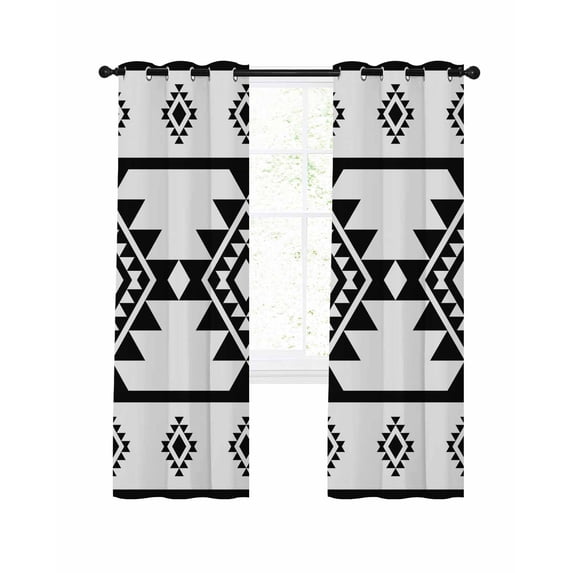 White Black Boho Blackout Curtains, Light Blocking Print Window Curtains, Southwest Ethnic Abstract Geometric Thermal Insulated Window Drapes for Living Room Kitchen Cafe 2 Panels, 104"W x 84"L