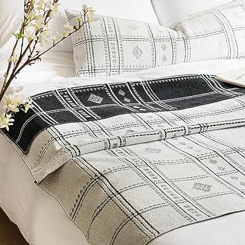 White Black Boho Throw Blanket, Warm Soft Comfy Chenille 55x65, Textured Dual Sided Reversible Blanket for Couch Bed, Skin Friendly$$Home Decor, Kitchen, & Other
