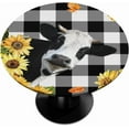thumbnail image 1 of White Black Buffalo Cow Sunflower Fitted Tablecloth Round with Elastic Edged, Tartan Checker Waterproof Wipe Clean Table Cover for Outdoor Indoor Patio Kitchen - Fits Tables 36" to 42" Diameter, 1 of 6