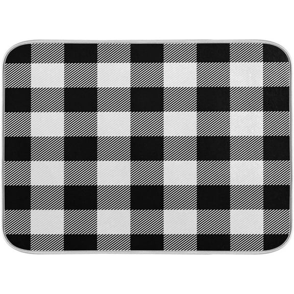 White and Black Buffalo Plaid Dish Drying Mat 16x18 for Kitchen Classic Buffalo Check Dishes Pad Dish Drainer Rack Mats Absorbent Fast Dry Kitchen Accessories