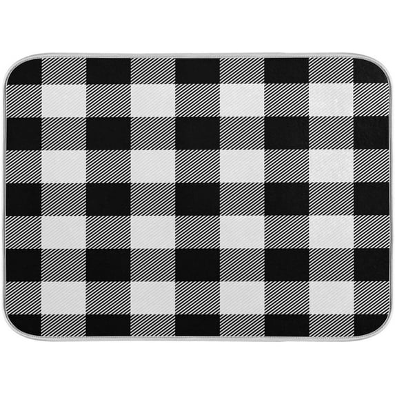 White and Black Buffalo Plaid Dish Drying Mat 18x24 for Kitchen Classic Buffalo Check Dishes Pad Dish Drainer Rack Mats Absorbent Fast Dry Kitchen Accessories