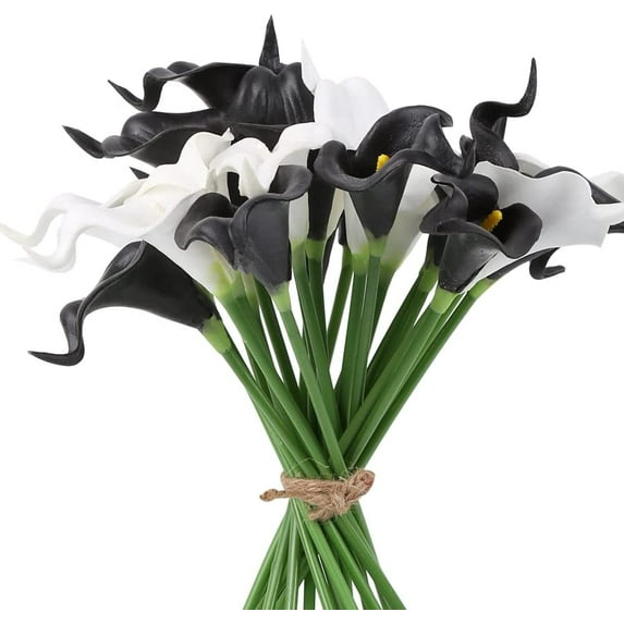 White and Black Calla Lily Flowers Real Touch Calla Lily Faux Flowers Lily Arrangement Bouquet for Home Garden Party Wedding Bouquet Centerpieces Flower Decoration (White and Black)