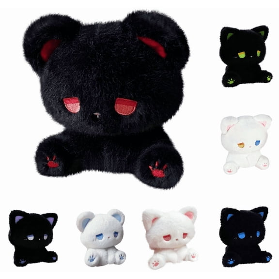 White/Black Cat Stuffed Animals, 6.3 inch Stuffed Animals Black Cats Plush,Cute Cat Plushies Toy,Soft Kitten Plushie Cuddle Pillow,Anime Plushie Doll,Cute Stuff Toys Gifts - (Red Eyes Cat)