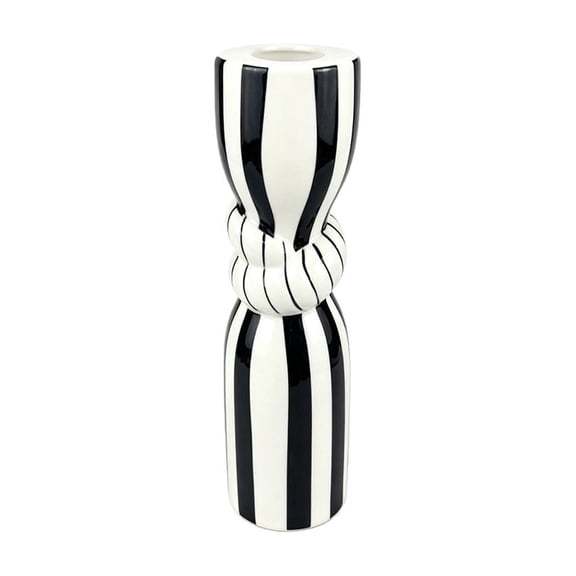 White Black Ceramic Taper Candle Holder, Twisted Striped Candlestick Stand, Halloween Gothic Table Centerpiece for Mantel Entryway Home Decor