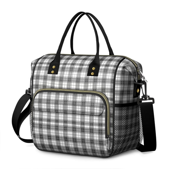 White and Black Checkered Pattern Insulated Leakproof Lunch Box for Women, Large Lunch Bag for Tween Teen Adult, Loncheras Para Mujer for Work Beach Travel Picnic Camping