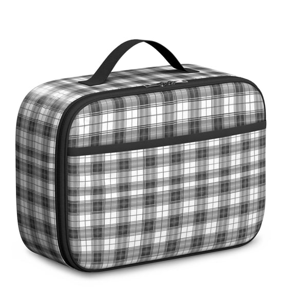 White and Black Checkered Pattern Insulated Lunch Bag Teens,Bento School Lunch Bag for Teens for Work,Picnic or Travel 10.6x7.7x4.3 Inches,12 Can Capacity