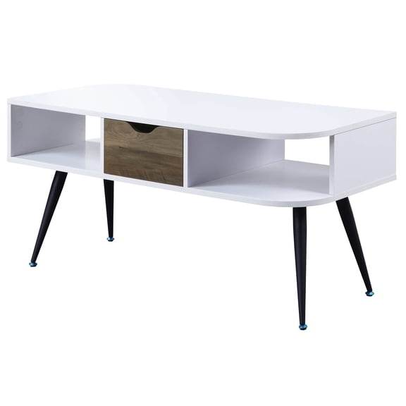 White & Black Coffee Table With Storage For Magazines And Decor Modern Drawer Of Decorative Items