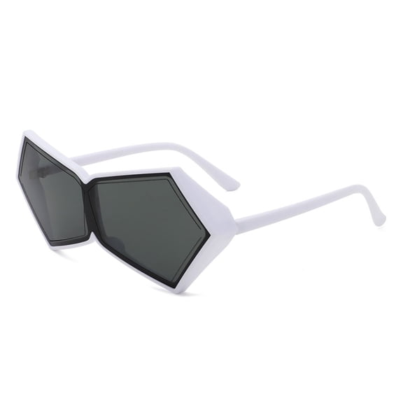 White & Black Color Block Geometric Sunglasses, UV Protection Polarized Lenses, Classic Fashion Shades for Women