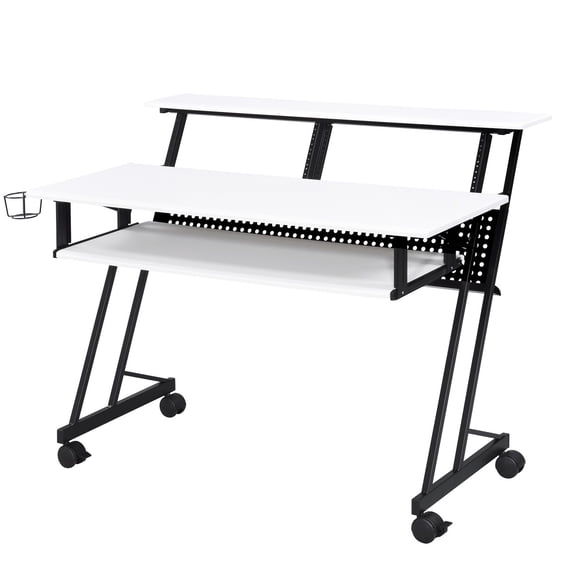 White - Black Computer Desk with Shelves / Ergonomic for Musicians in Practice