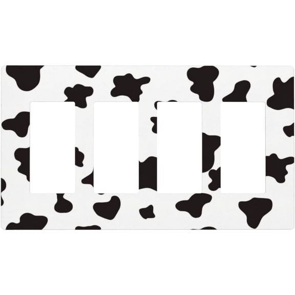 White Black Cow Fur Print Switch Cover, 4 Gang Screwless Quad Rocker/GFCI Wall Plate for Home Decor