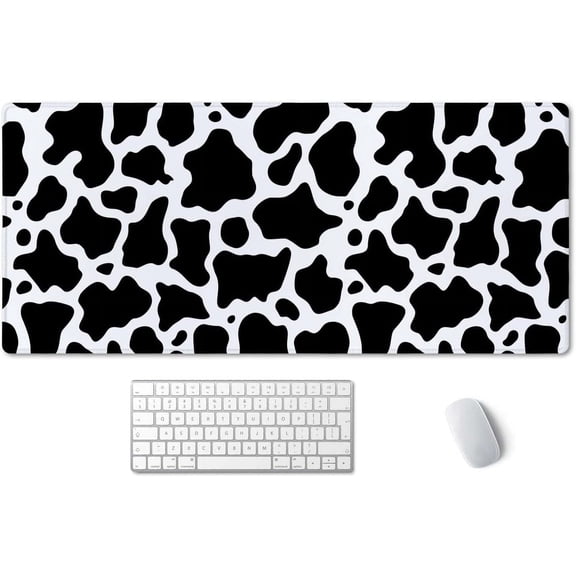 White Black Cow Pattern Desk Pad, Personalized Desk Mat, Cow Print Desk Mat, Cute Desk Pad, Extended Gaming Mouse Pad (35.5x15.7 in), Large Non-Slip Rubber Base Mousepad with Stitched Edges
