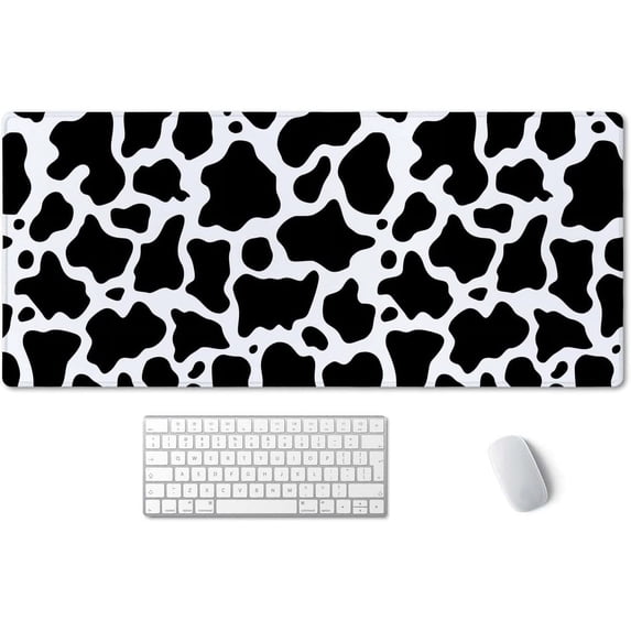 White Black Cow Pattern Desk Pad, Personalized Desk Mat, Cow Print Desk Mat, Cute Desk Pad, Extended Gaming Mouse Pad (35.5x15.7 in), Large Non-Slip Rubber Base Mousepad with Stitched Edges