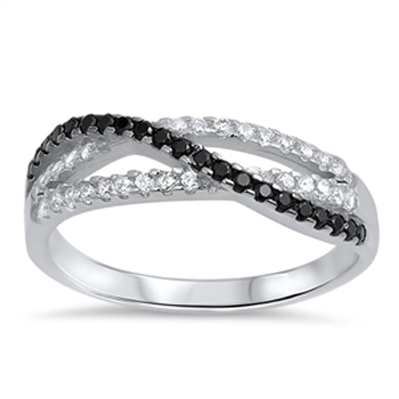 White Black Cubic Zirconia Knot Ring .925 Sterling Silver Band Jewelry Female Male Unisex Size 8