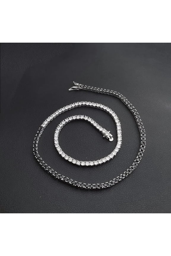 White/Black Diamond 14Ct Round Lab Created 14K White Gold Plated Tennis Necklace