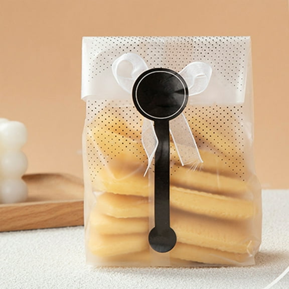 White Black Dot Bread Packaging Bags - 100pcs Translucent Plastic Bags/Cellophane Bags with 100pcs Hand made Stickers for Cookie Cake Chocolate Candy Snack Wrapping Good for Bakery Party Supplies