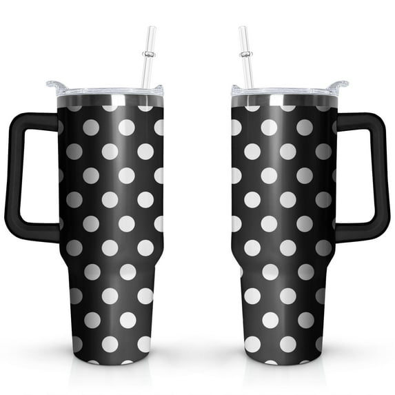 White & Black Dots 40 OZ Tumbler Cup with Lid and Straw Gifts for Mom Friend Sister Grandma