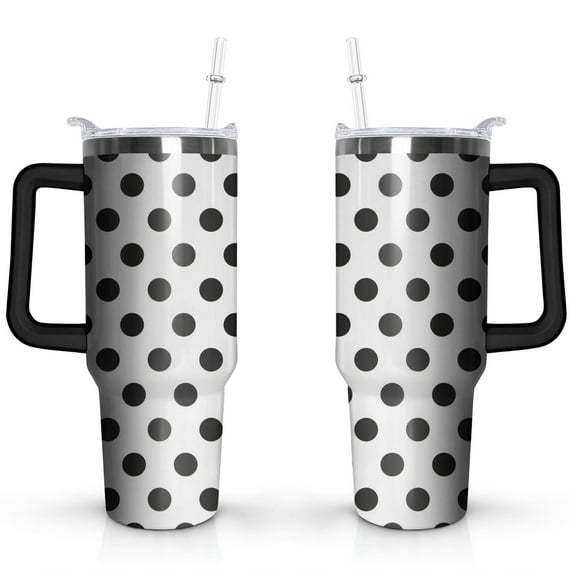 White & Black Dots 40oz Stainless Steel Vacuum Insulated Tumbler with Lid and Straw for Water Iced Tea Coffee Smoothie and More