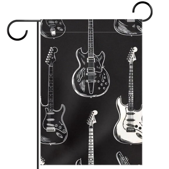 White and Black Electric Acoustic Guitar Collection Garden Flag Double Sided House Flag for Outdoor Home, Personalized All Year Round Yard Decor 12 x 18 Inch