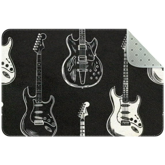 White and Black Electric Acoustic Guitar Collection Small Area Rug, Non-Slip Door Mat Indoor Floor Mat, Washable Kitchen Rug Entrance DMat for Bedroom Living Room