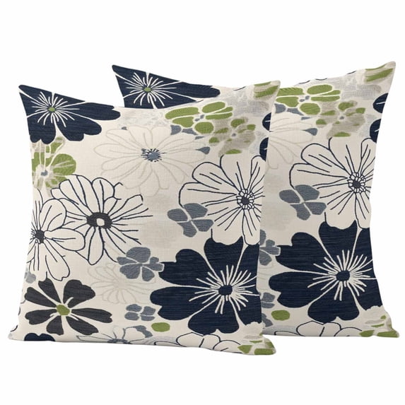 White Black Flowers Outdoor Waterproof Pillow Covers, Vintage Floral Beige Burlap Decorative Square Throw Pillowcase Sofa Cushion Sham for Patio/Couch/Chair, 16"x16" 2 Pack