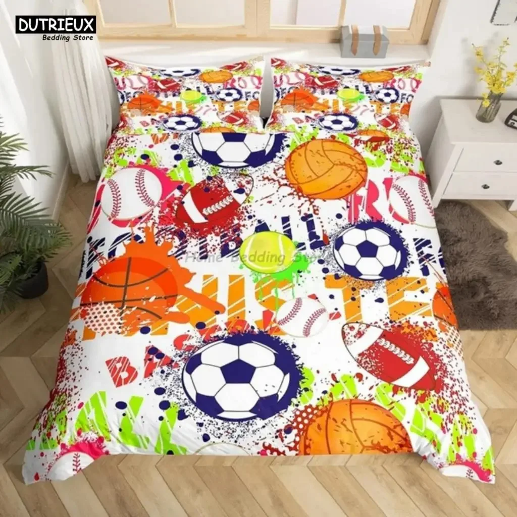 White Black Football Bedding Set Ball Sports Bed Lin Double King Twin